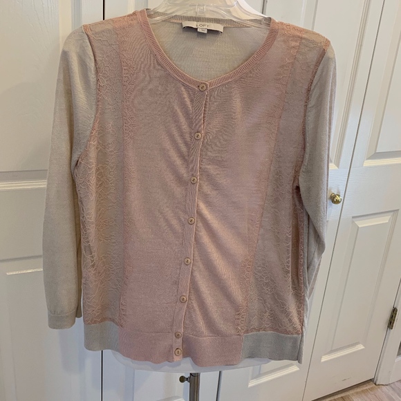 LOFT Sweaters - Soft Pink LOFT Cardigan with Lace Panels - Large